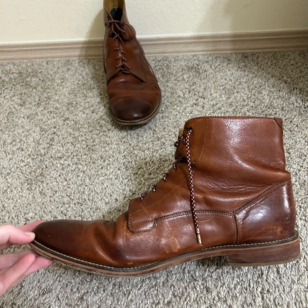 J. Brand Men's Brown Leather Lace-Up Ankle Boot Business Travel Size 11.5 Fellow